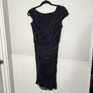 TADASHI SHOJI Black Shirred Ruched Mesh Mini Dress